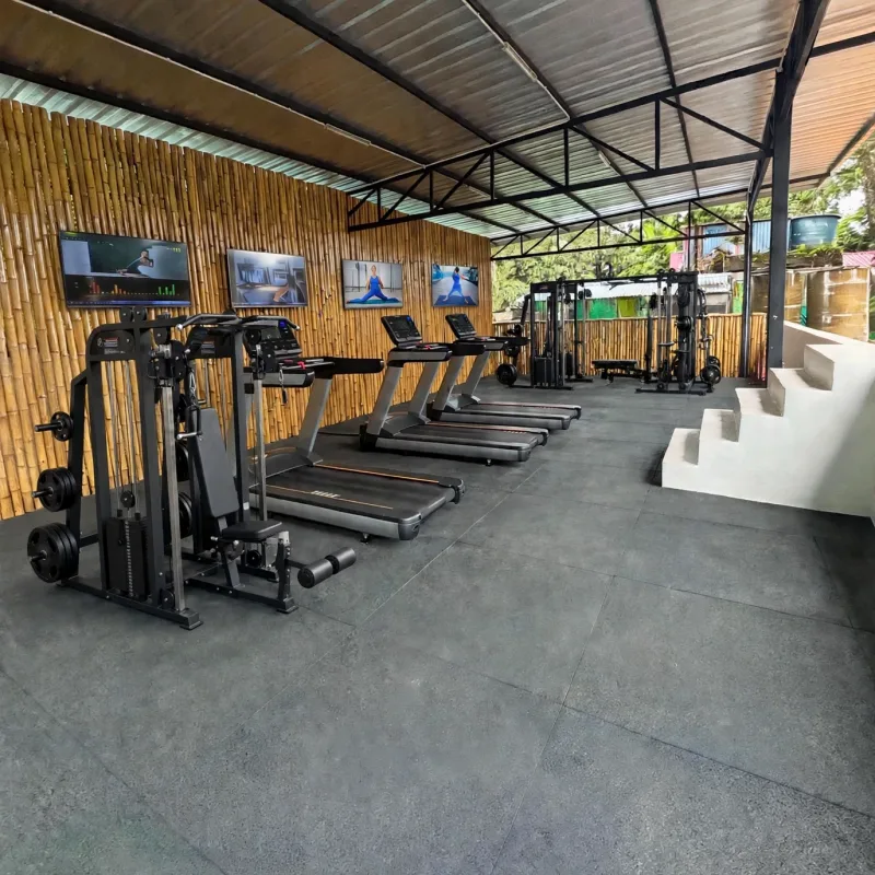 Wellness retreat yoga session in tropical garden